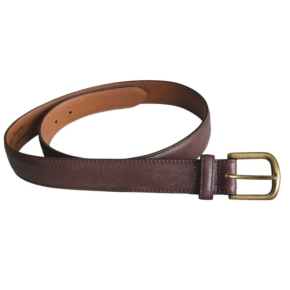 L.L. Bean Leather Belt Mens 36 Brown Brass Buckle Made in USA Classic Dress